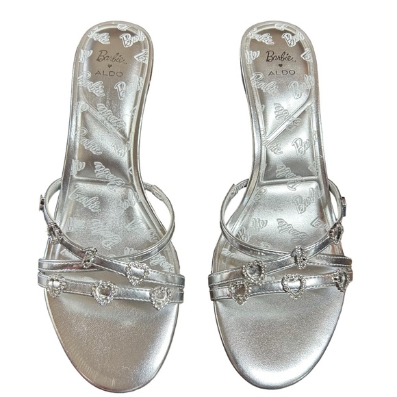 Aldo X Barbie Mule Silver Heels Rhinestone Embellished Rare Collector In Box 7.5 - Picture 6 of 16